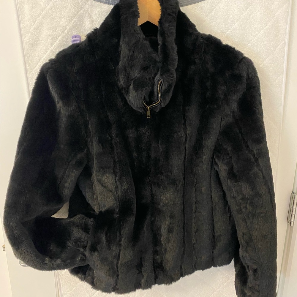 Solid zip up fur coat